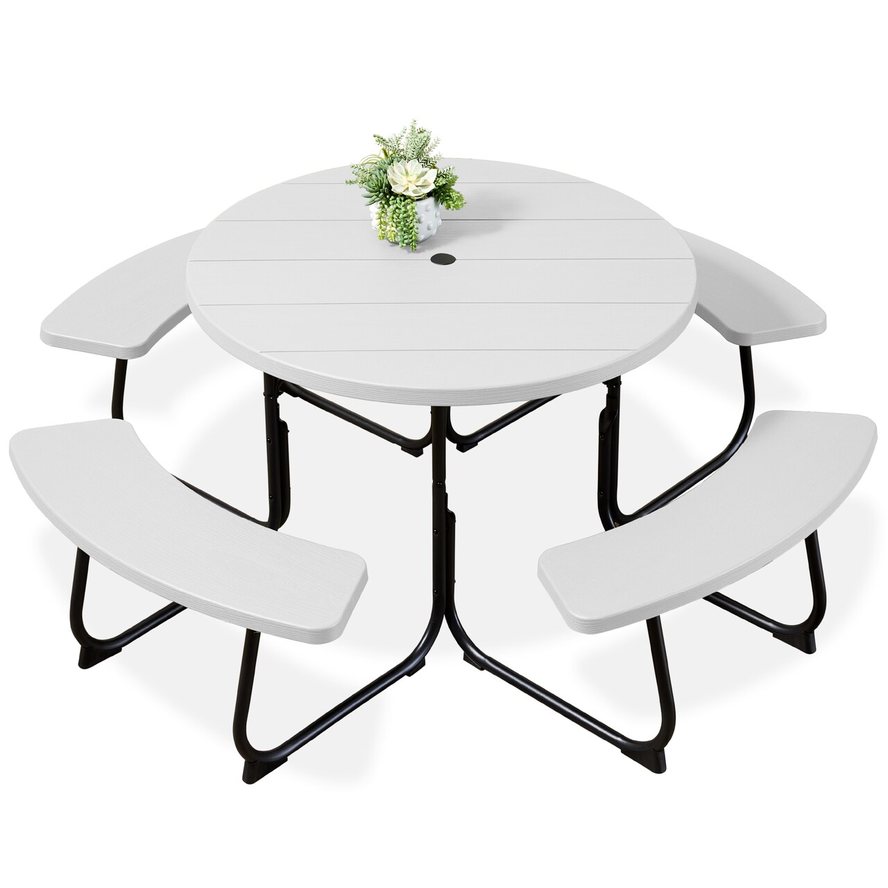 Best Choice Products 8-Person Circular Outdoor Picnic Table w/ 4 Benches, Umbrella Hole, 2000lb Capacity